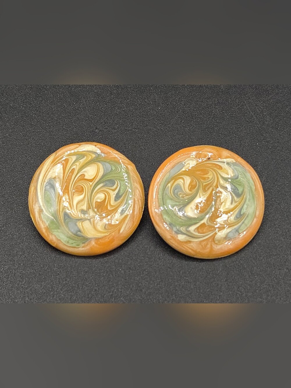 1980s Vintage Enamel Swirl Button Earrings